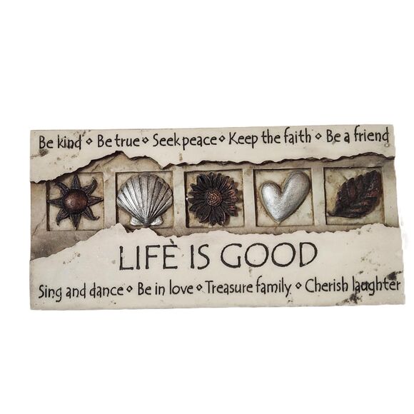 Life Is Good Wall Sign – Ocean Shell, Sunflower, Heart, Leaf | Positive Message - Picture 1 of 4